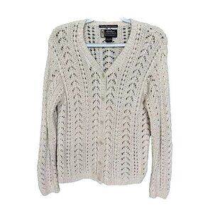 Vintage Eddie Bauer Sweater Cardigan Women’s Medium Beige Legend Knit Button 90s
